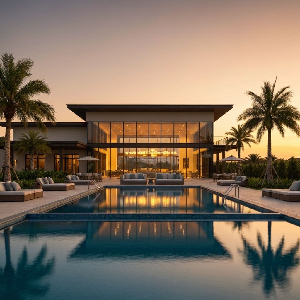 Luxury residential community at golden hour